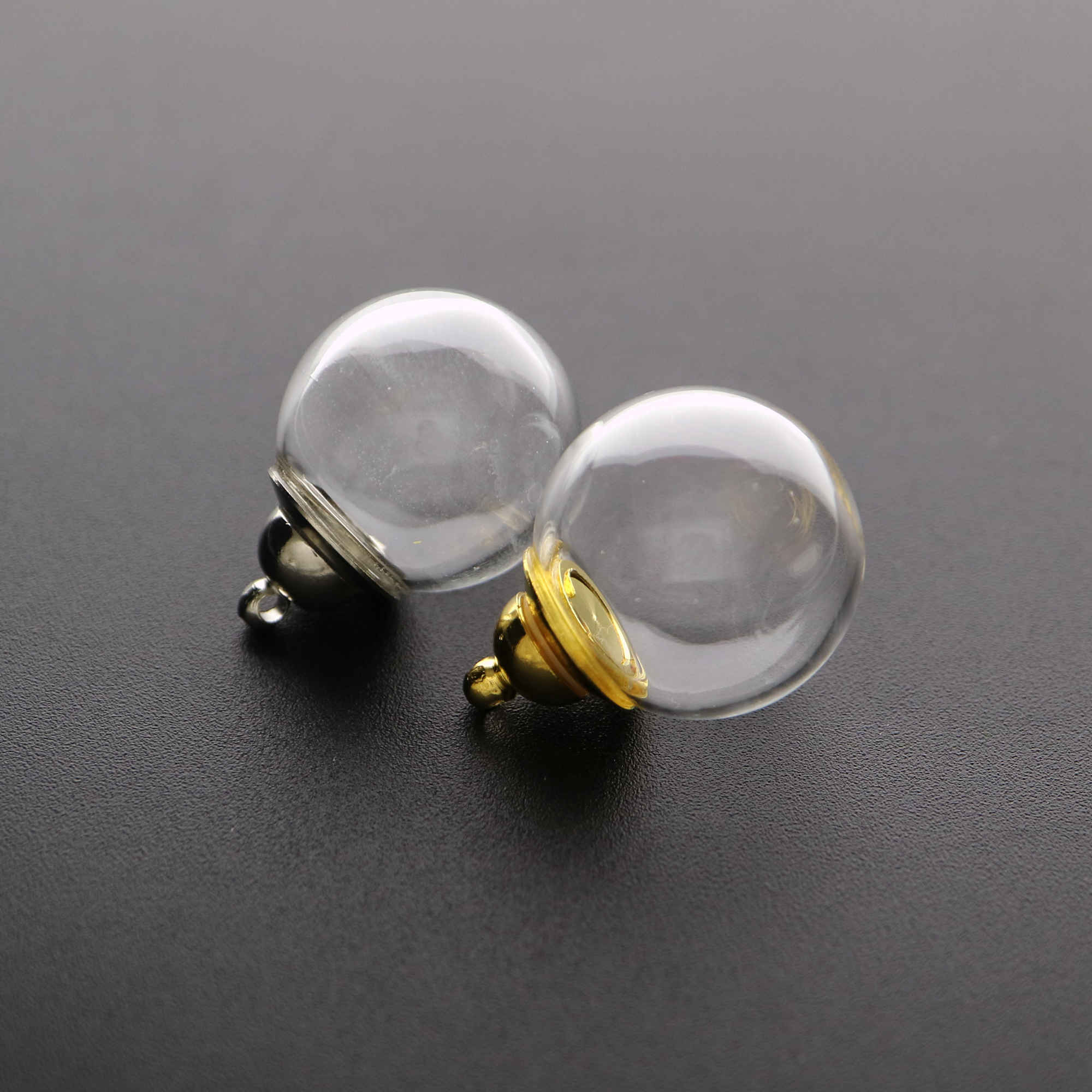 5Pcs 16-25MM Round Glass Dome Globe with 6MM Opening Silver Gold Plated Screw Cap for Perfume Liquid DIY Wish Vial Charm Supplies 1800515 - Click Image to Close